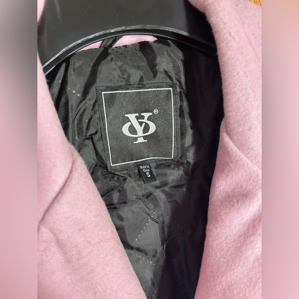 Bubblegum Pink Faux Wool Button Down Long Pea Coat - Picture 3 of 5
